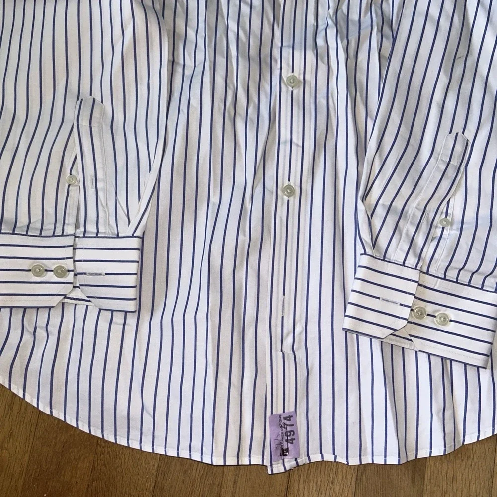 Banana Republic Men Blue White Stripe Cotton Dress Shirt Size L 16-16.5 Long Slv